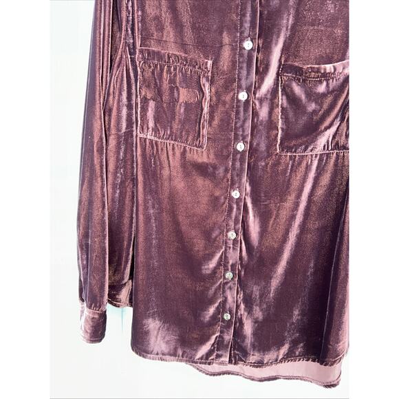 Natural Life Size Large Brown Velvet Button Down Floral Flip Cuff Gorpcore - Picture 7 of 14